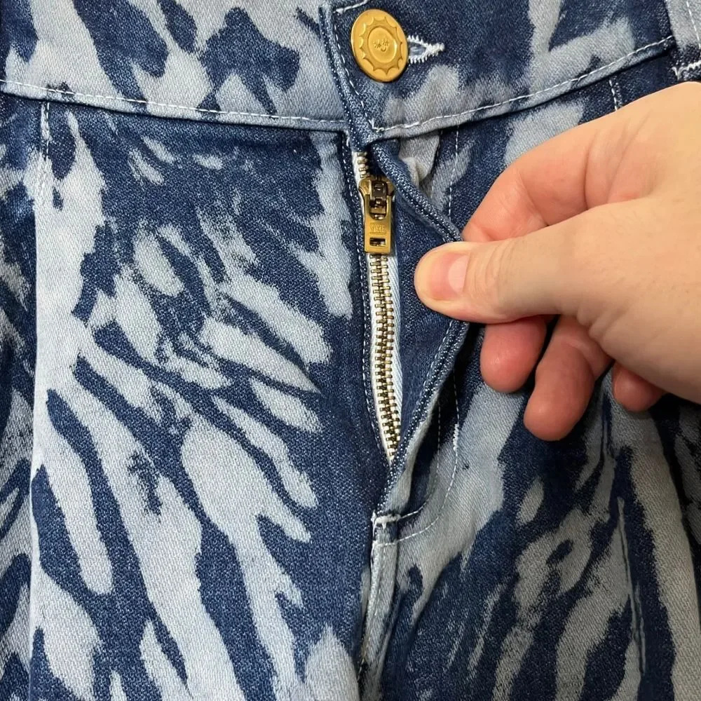 Big Bud Press Mid Rise Trousers‎ Women's XXS Blue Tiger Print Cotton Streetwear